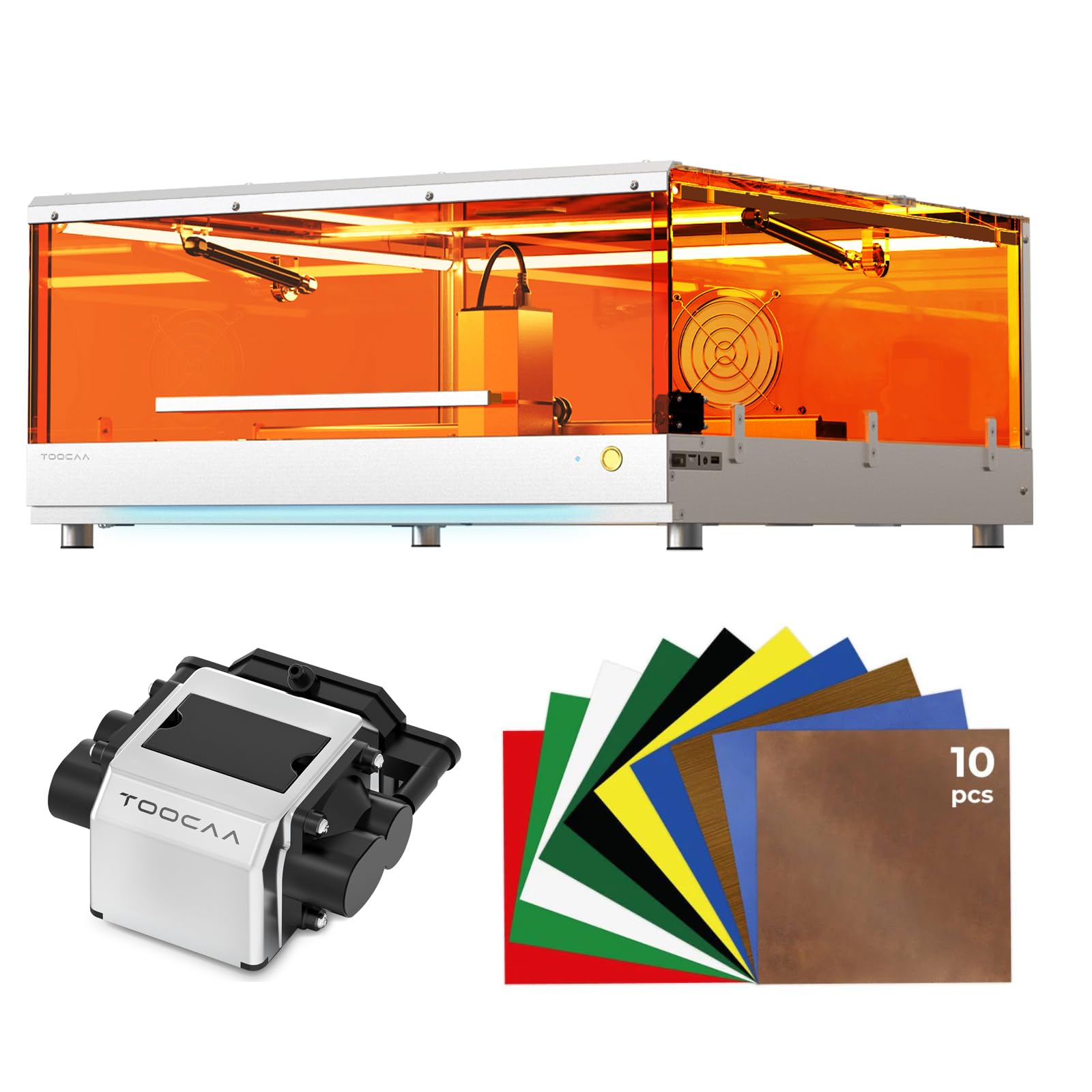 TOOCAA 40W Laser Cutter and Engraver Machine, Lazer Engraving Machines with 99% Laser Blocking, Status Atmosphere Light,USB Safety Interlock for Tumblers Wood Metal Acrylic Leather Materials Bundle