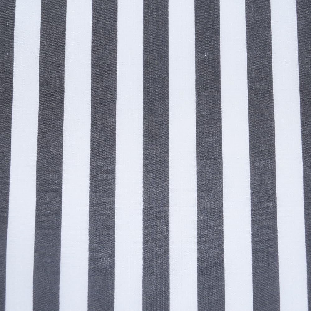 Polycotton Fabric Stripe 12mm Candy Stripes (Sold Per Metre) (Charcoal)