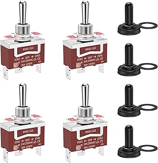 RVBOATPAT 12 Volt Momentary Toggle Switch Heavy Duty Waterproof Toggle Switch 12VDC 30A 250VAC 15A 3 Pin (ON) -Off-(ON) for Automotive Car Marine Boat - 4 Pack