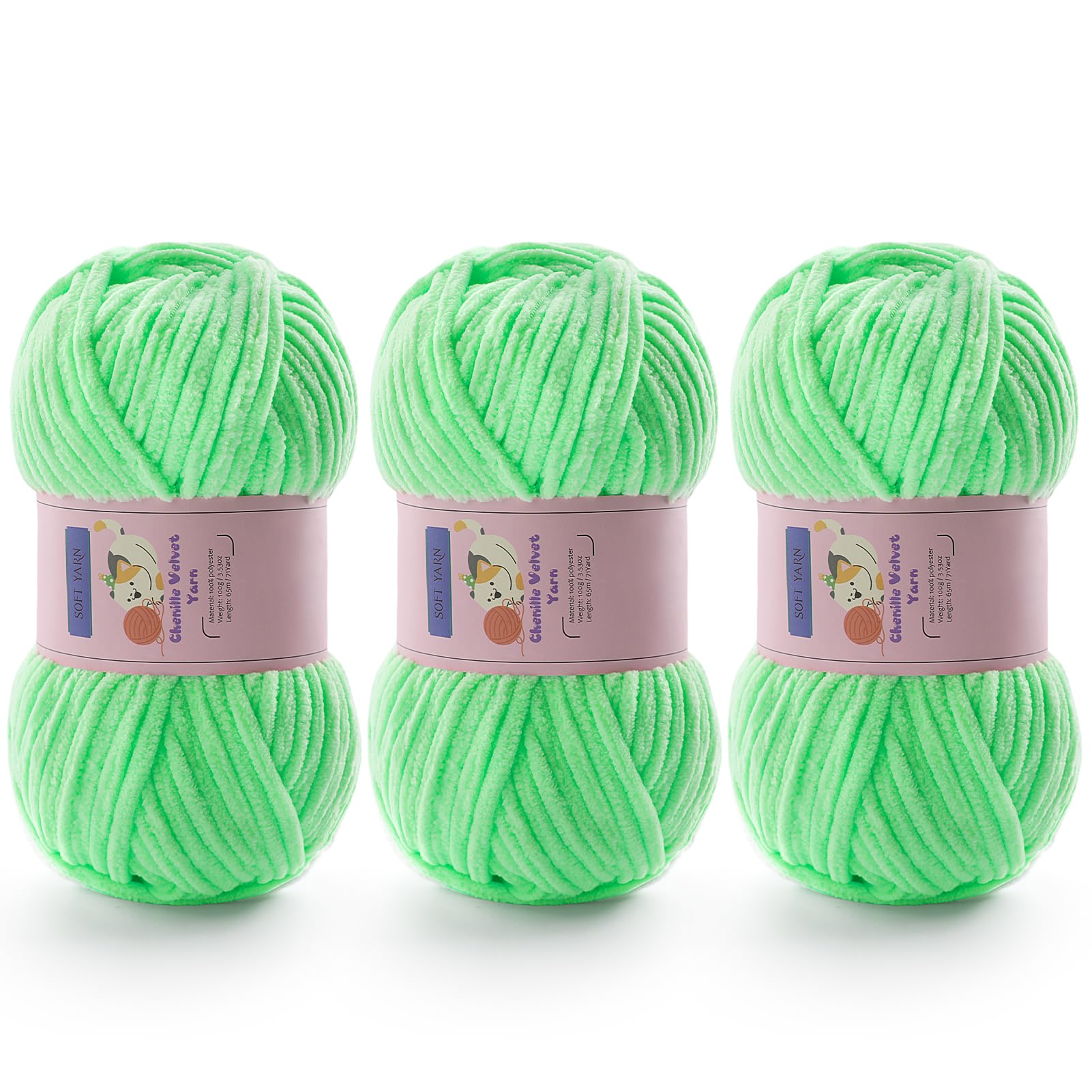 Chunky Chenille Yarn for Crocheting, #6 Green Baby Blanket Yarn for Crochet