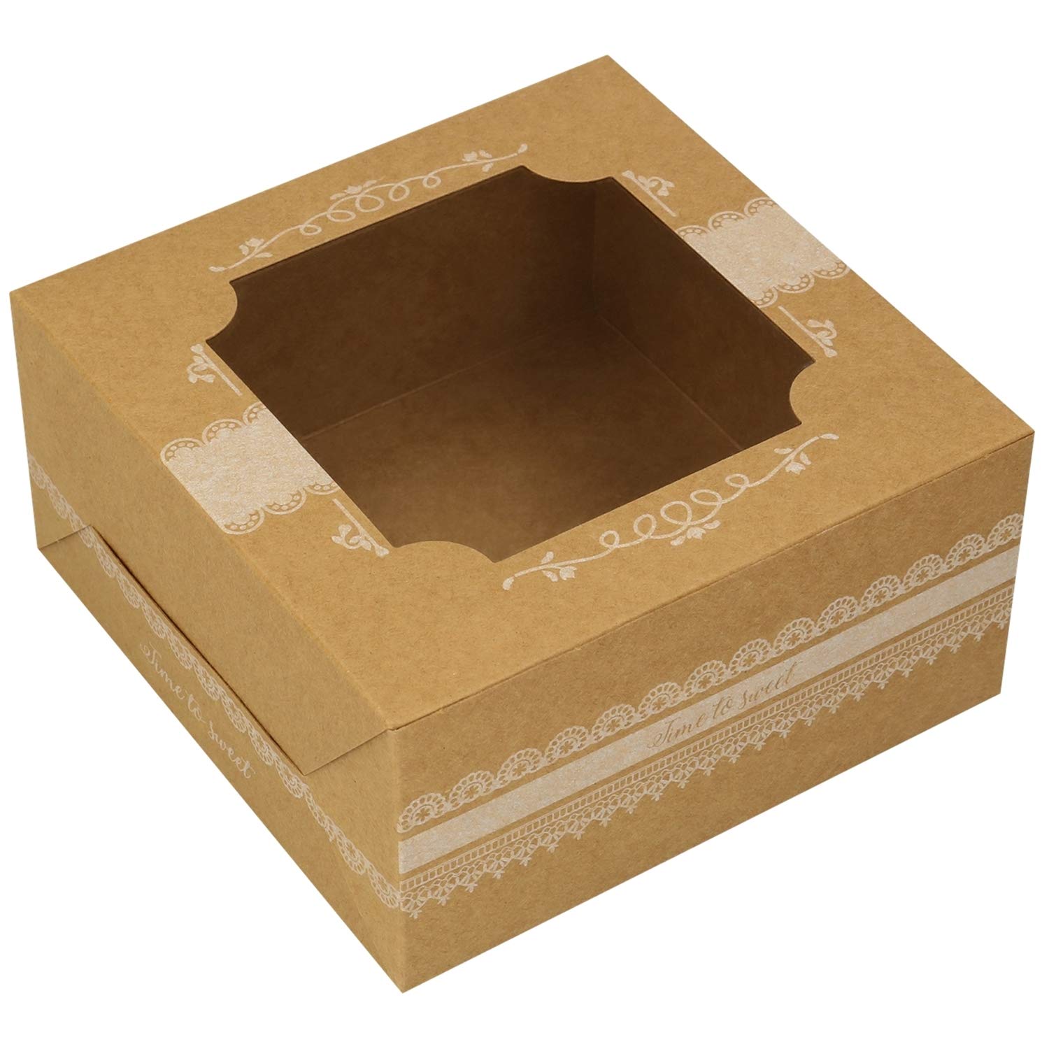 MAKOLO 20 Pack Brown Kraft Bakery Boxes with Window 6x6x3 Inch Cupcake Box Small Natural Paper Board Disposable Dessert Container Cardboard for Cake Cookie Macaron Pie Muffin Tart Pastry Donut Candy