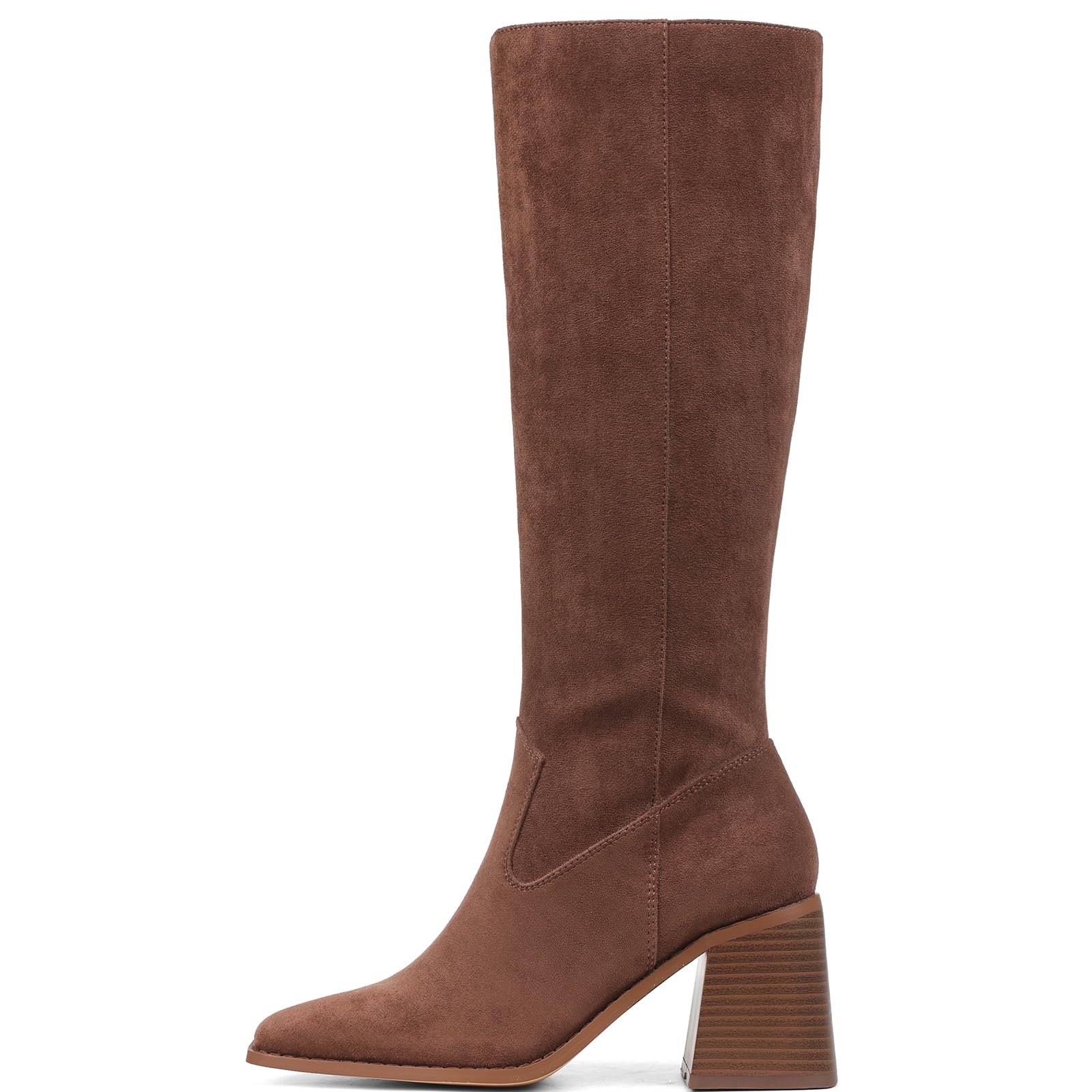 VOMIRA Knee High Boots Women Wide Calf Boots for Women Square Toe Tall Boots Chunky Heel Leather Long