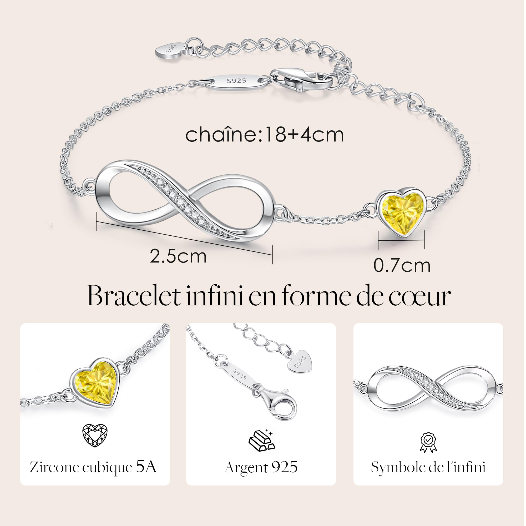 LOUISA SECRET Bracciale Donna Argento 925 or Acciai inossidabili Braccialetto Infinito Bracciali Cuore Gioielli Regalo Natale Compleanno Festa Della Mamma per Moglie Amiche Amica