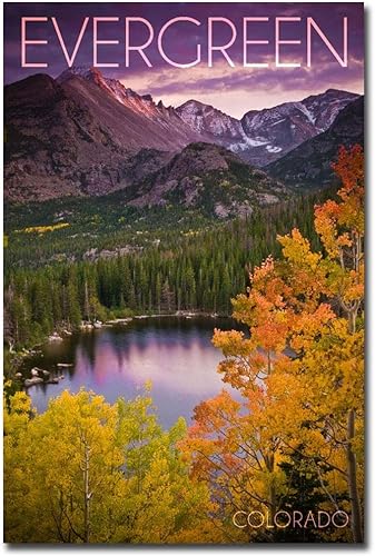 Miniatura 1 de Evergreen, Colorado Rocky Mountain Purple Sunset & Lake - Imán para refrigerador de viaje, tamaño 2.5 x 3.5 pulgadas