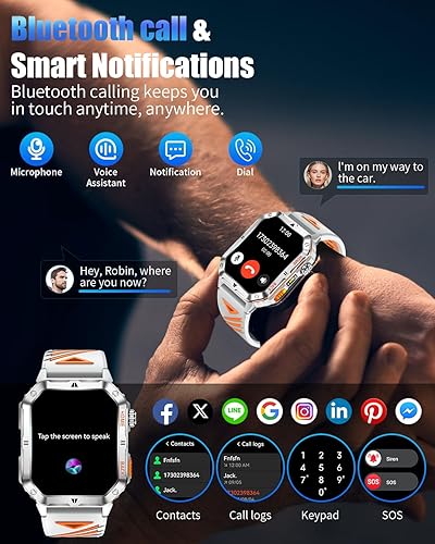 Miniatura 6 de Military Smarty Watch for Men, 2.01" Smartwatch with 1200mAh Battery, Flashlight, AnswerMake Calls, Heart RateSleep Monitor 100+ Sport Modes Fitness