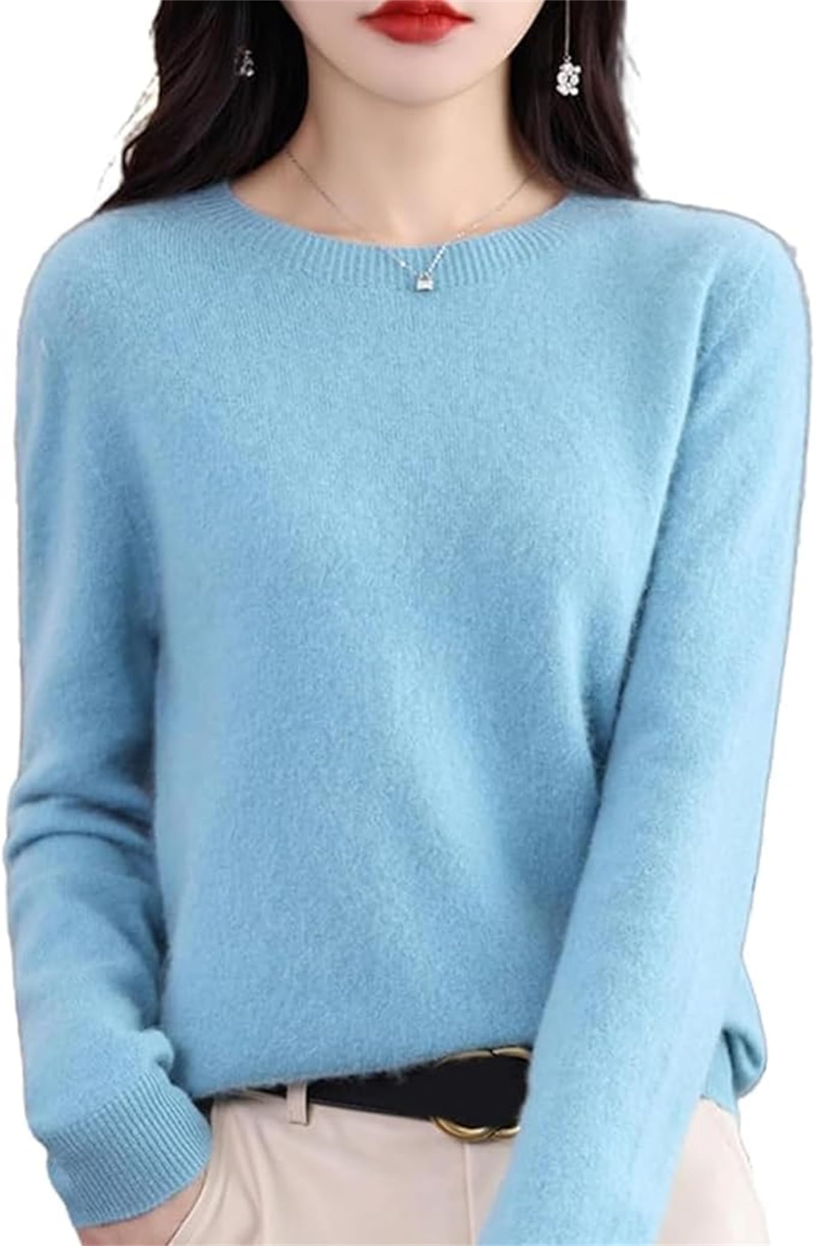100 Cashmere Sweaters for Women 2025 Fall Winter Crew Neck Long Sleeve Warm Soft Knitted Pullover