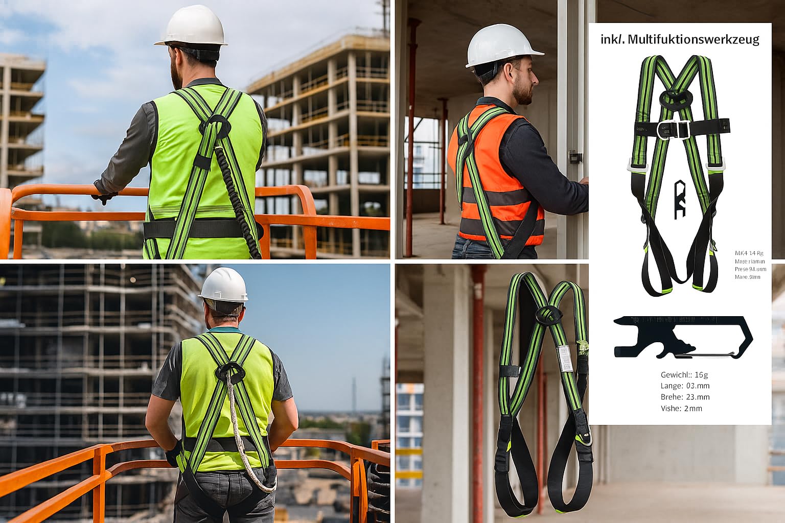 Kratos Safety Mune 3 Cinturón de recogida de dos puntos con herramienta multifunción y 5 hebillas de ajuste EN 361