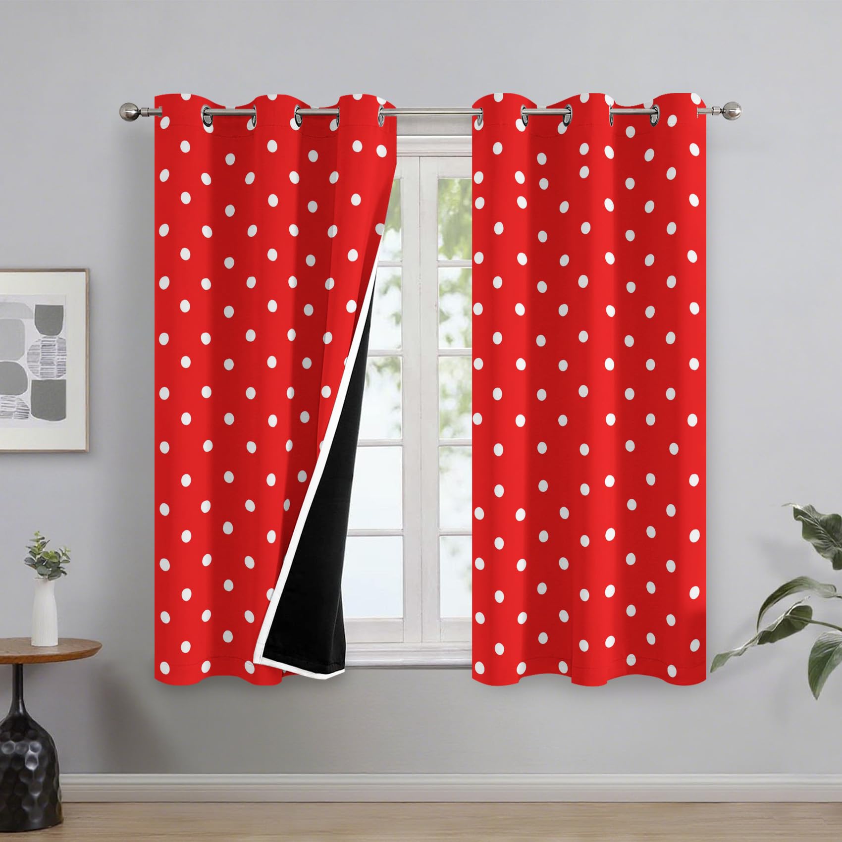 Generisch Punkte Vorhänge Wohnzimmer Schlafzimmer, 95% Blickdicht Vorhang Punkte Geometrisch Gardinen mit Ösen, Thermo Verdunklungsvorhänge 2er Set, H160 x B132 cm X&-150