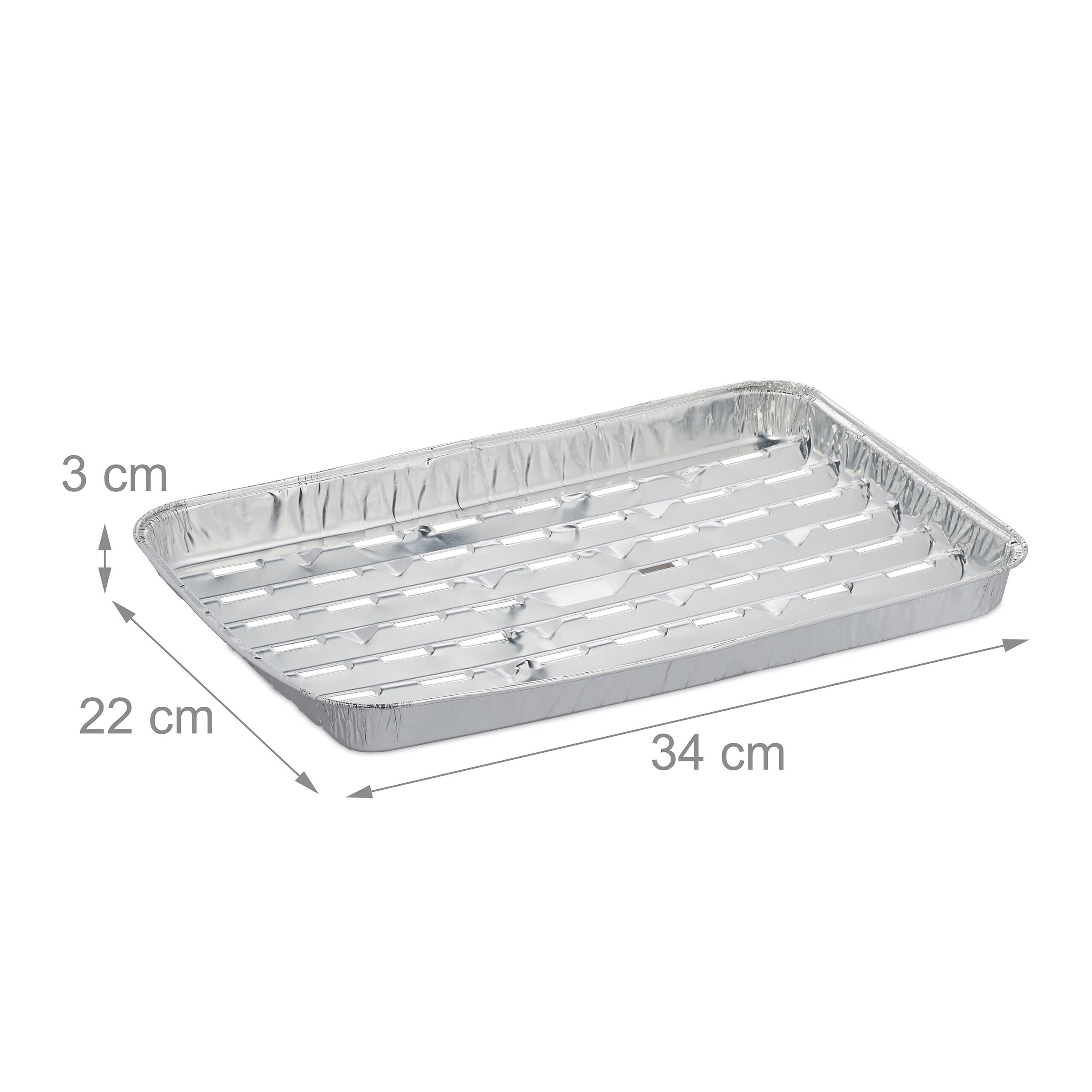 Relaxdays Pack 25 Bandejas de Aluminio para Barbacoa, 34 x 22 cm, Recipientes con Agujeros, Parrilla u Horno, Plateado