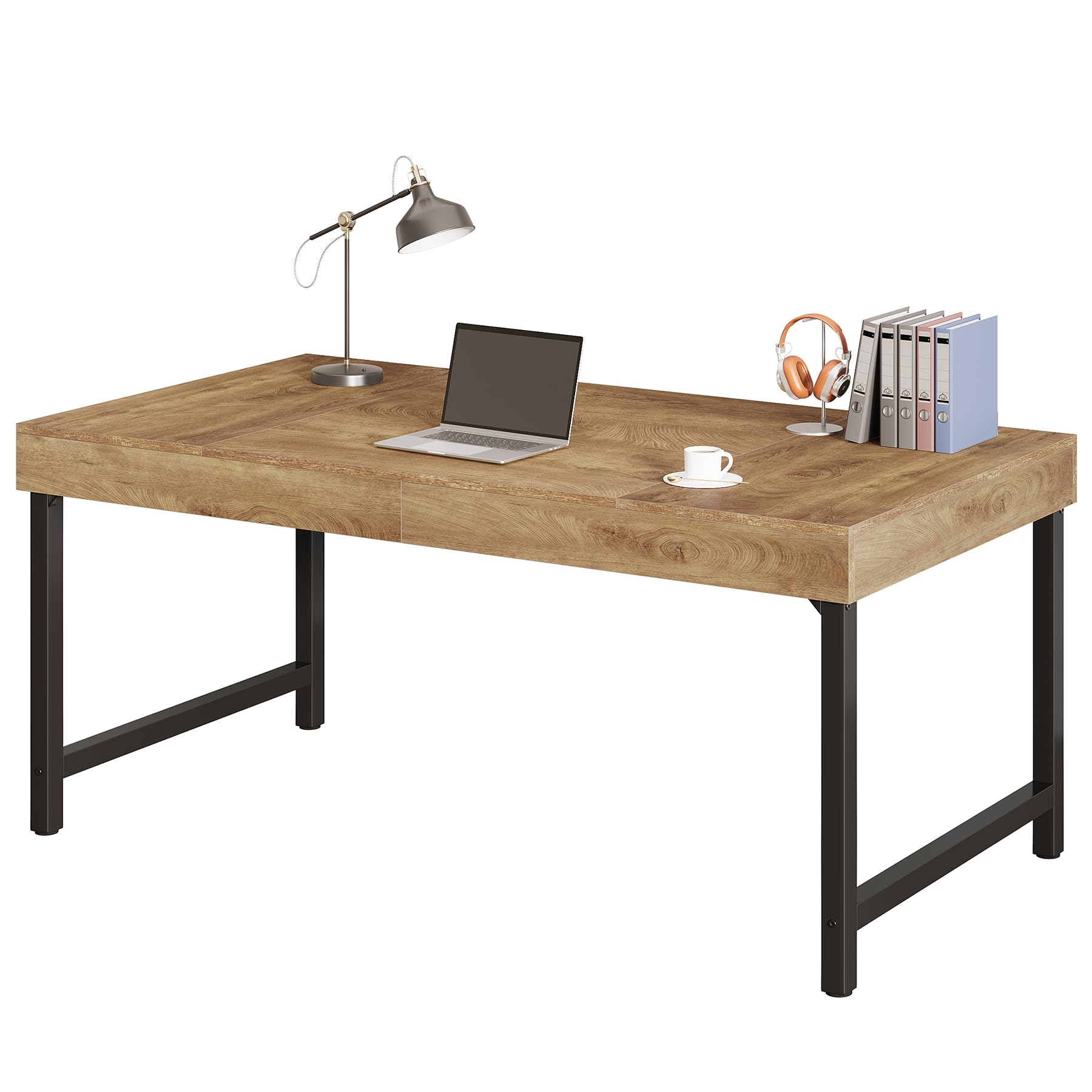 Tribesigns Escritorio de jefe industrial, mesa de ordenador para oficina en casa, mesa rústica simple para ordenador portátil con patas de metal fuertes, escritorio de trabajo, espacio de trabajo de