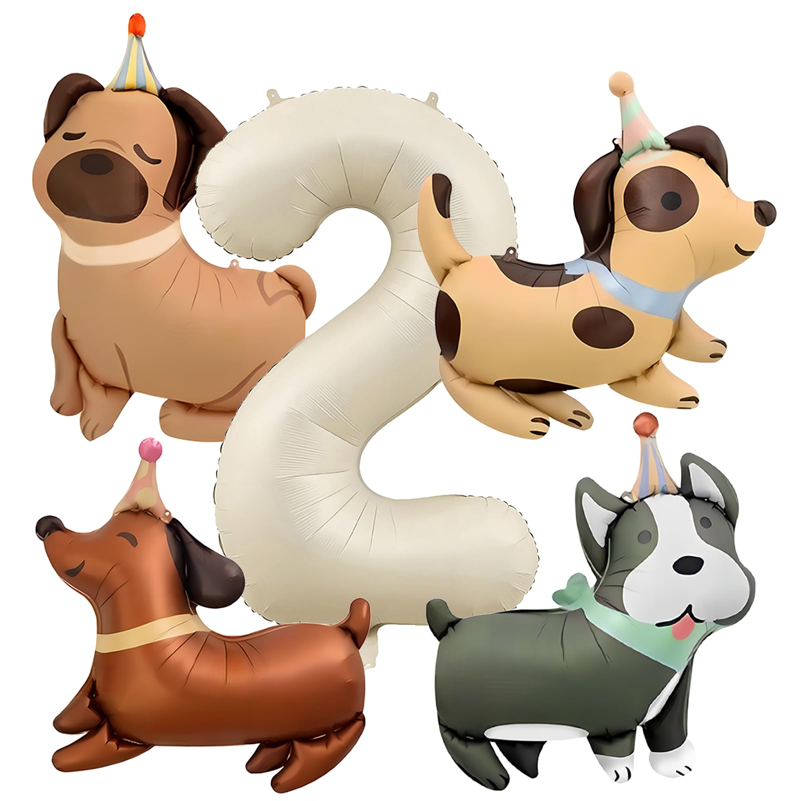 5 Stück Hund Geburtstagsdeko 2 Jahr Junge, Hunde Folienballon 2 Geburtstag, Helium Ballon Tier, Hundeparty Kindergeburtstag Deko, Luftballons Deko 2. Geburtstag Junge Mädchen