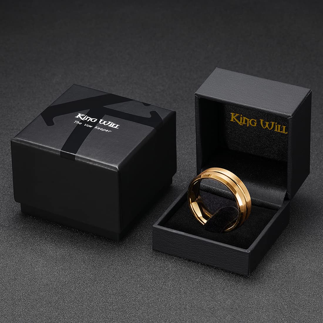 King Will Plata clásica/negro/dorado/azul/marrón/oro rosa ranura 8 mm alto pulido/acabado mate anillo de tungsteno para hombre anillo de boda ajuste cómodo, Q 1/2(58.25mm), Tungsteno, Sin piedras