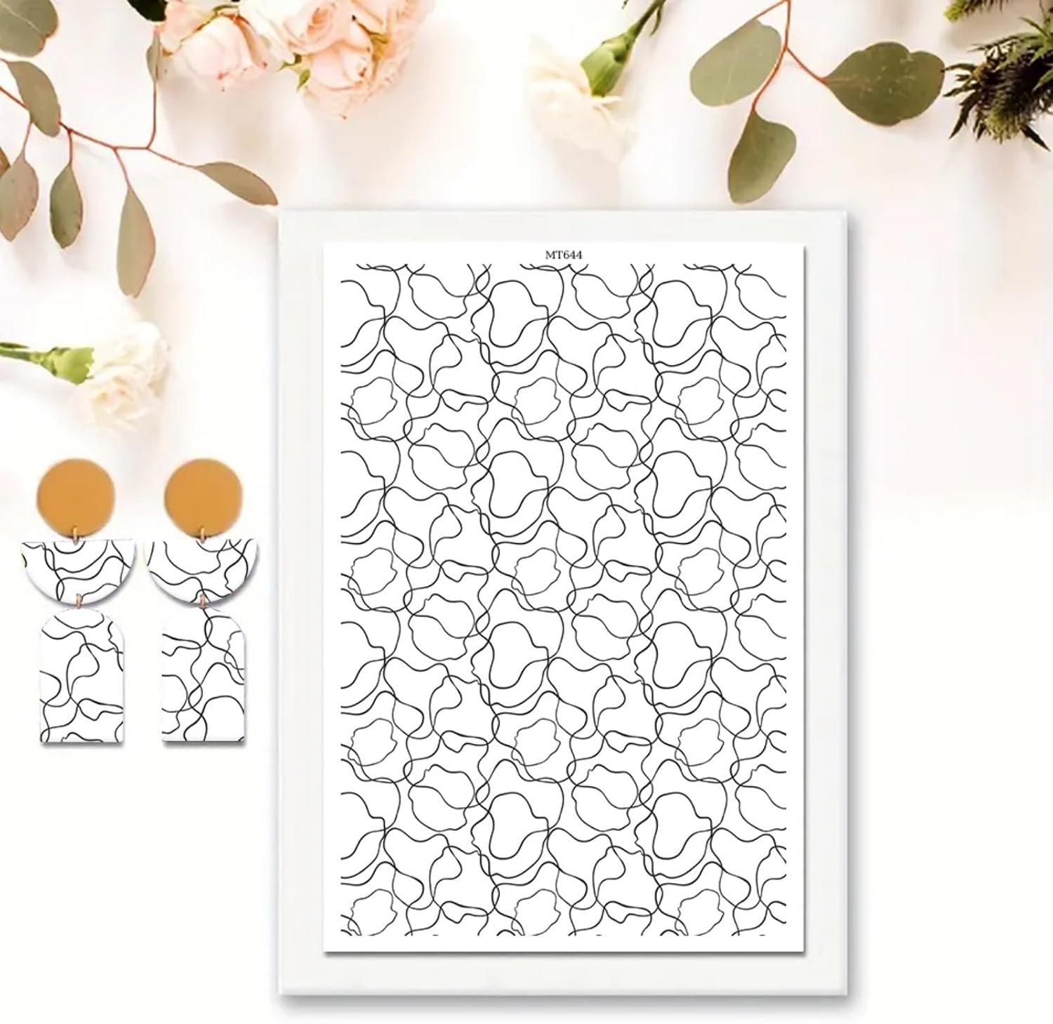 Briartw 10 Sheets Polymer Clay Transfer Paper - Abstract Contours Pattern - Per Sheet 5.82 x 3.93 inch - Water-Soluble Transfer Sheets Disposable Stickers for DIY Clay Jewelry Earrings Making