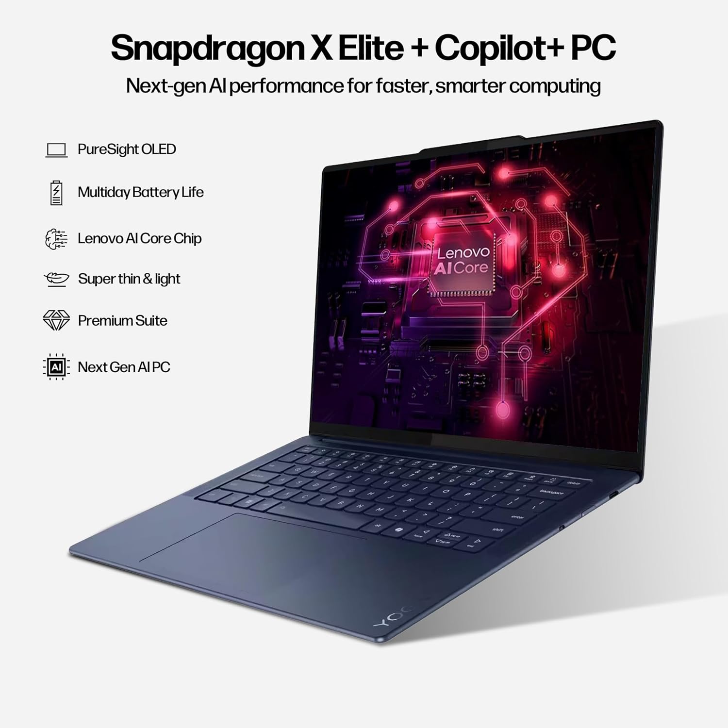 Lenovo Yoga Slim 7X 3K OLED Touchscreen Laptop, 14.5" 1000 nits Display, Snapdragon X Elite 12-Core NPU Copilot+ PC, 16GB RAM, 1TB SSD + 500GB Portable Drive, WiFi 7, Backlit, Stylus Pen, Win 11 Pro