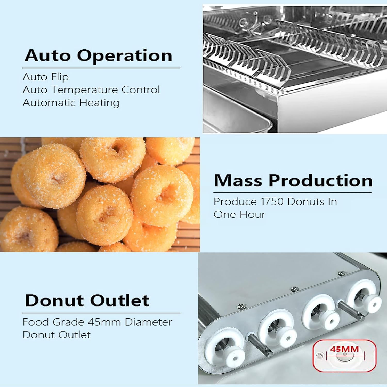 Kolice Commercial Mini 4 Rows Donuts Making Machine Doughnut Maker Mini Donut Maker-1750 PCS/Hour, 5.5L Hoppers, Auto Counting, Precise Temperature Control