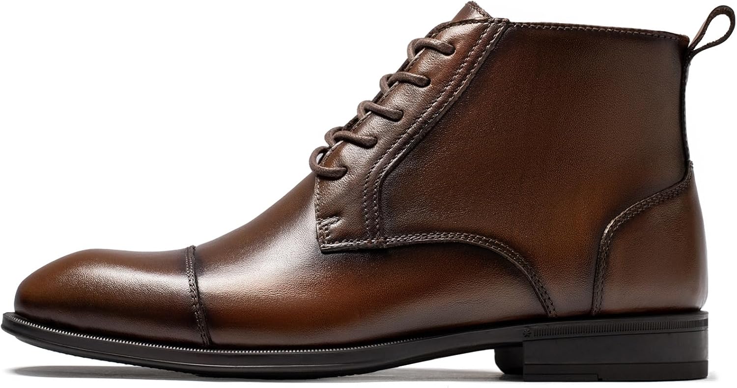 Holy dove Mens Yellow Brown Chukka Cap Toe Dress Boots with Side Zipper & Slip-On Ankle, Genuine Leather Casual Boots for Men, Size 9 - Image 3