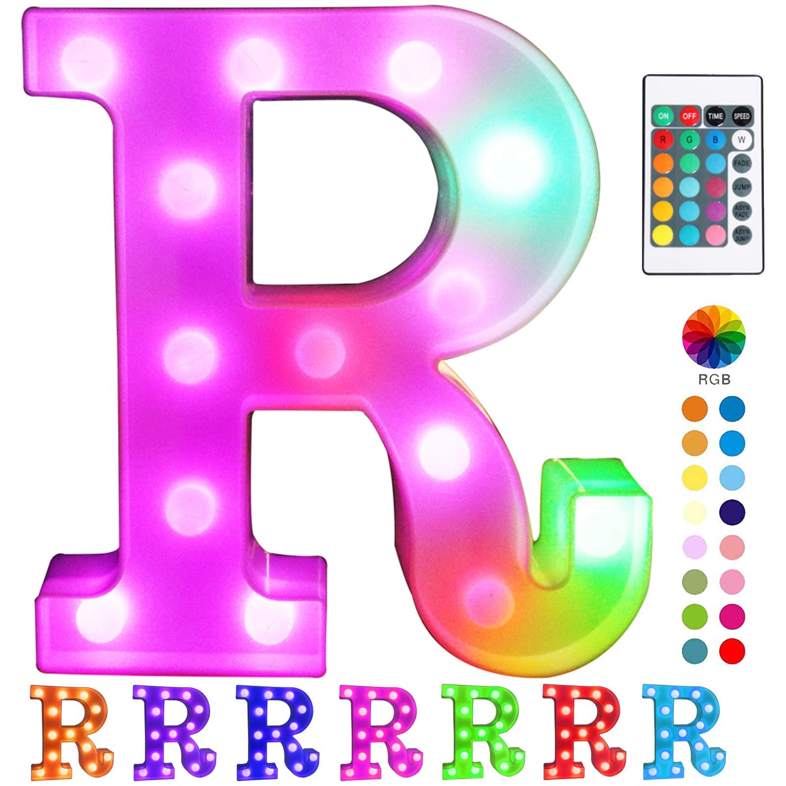 Pooqla Luces LED coloridas de letras tipo marquesina con control remoto, señales luminosas tipo marquesina, letras para fiestas y bares con decoraciones de luces para el hogar, multicolor, R