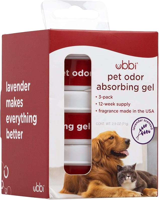 Gel absorvedor de odores para ambientes com pets Ubbi, aroma de lavanda, 3 unidades