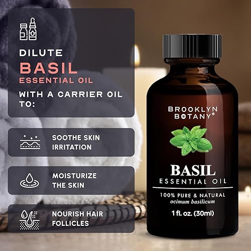 Miniatura 6 de Brooklyn Botany Aceite esencial de albahaca, 100% puro y natural, aceite de grado prémium con cuentagotas - para aromaterapia y difusor, 1 onza
