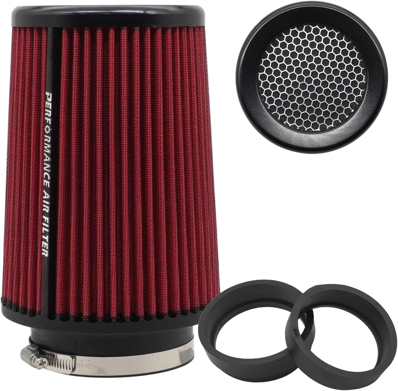 3 3.5 4 inch Cold Air Intake Filter 76mm 89mm 101mm Performance Cone Air Filters Universal for Racing Sport Car 3 Sizes in 1, B-4in-Red (XH-UN078-101-RD)