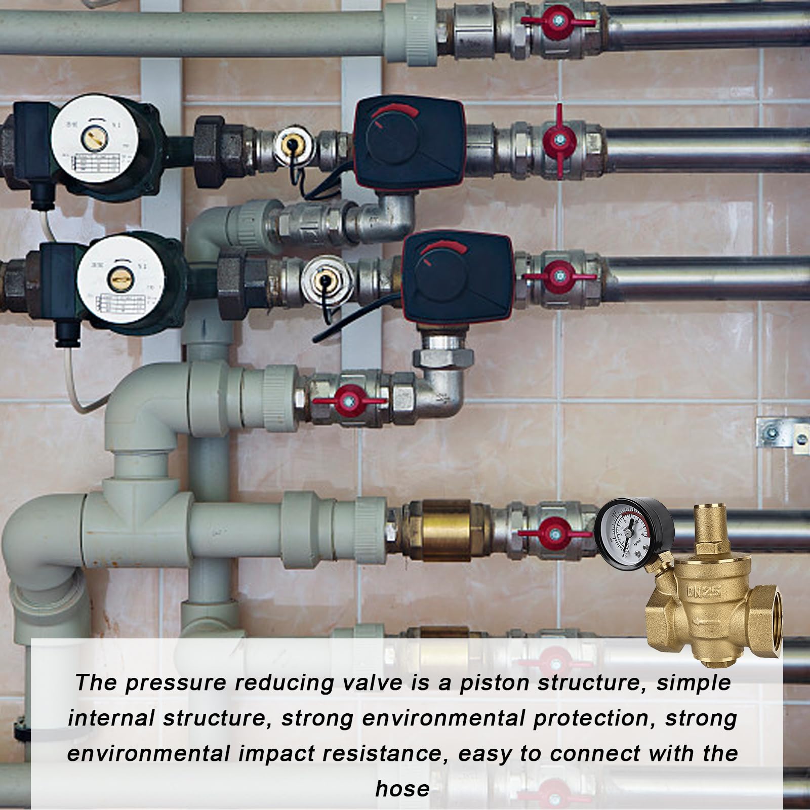Riduttore Pressione Acqua HOMURY 1" Con Manometro - Ottone, Regolabile, Per Casa E Industria