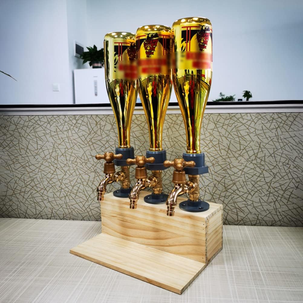 Beer Dispenser Liquor Whiskey Wood Dispenser Beverage Faucet for Home Party Bar Father's Day(Three outlet)