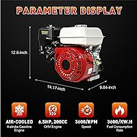 Vista 2 de Motor de gas refrigerado por aire de 4 tiempos de 6.5 HP, motor de gasolina de arranque de 200 cc, sistema de refrigeración por aire OHV, eje