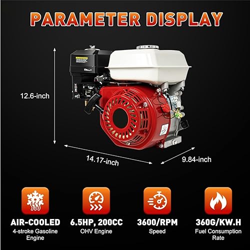 Miniatura 2 de Motor de gas refrigerado por aire de 4 tiempos de 6.5 HP, motor de gasolina de arranque de 200 cc, sistema de refrigeración por aire OHV, eje