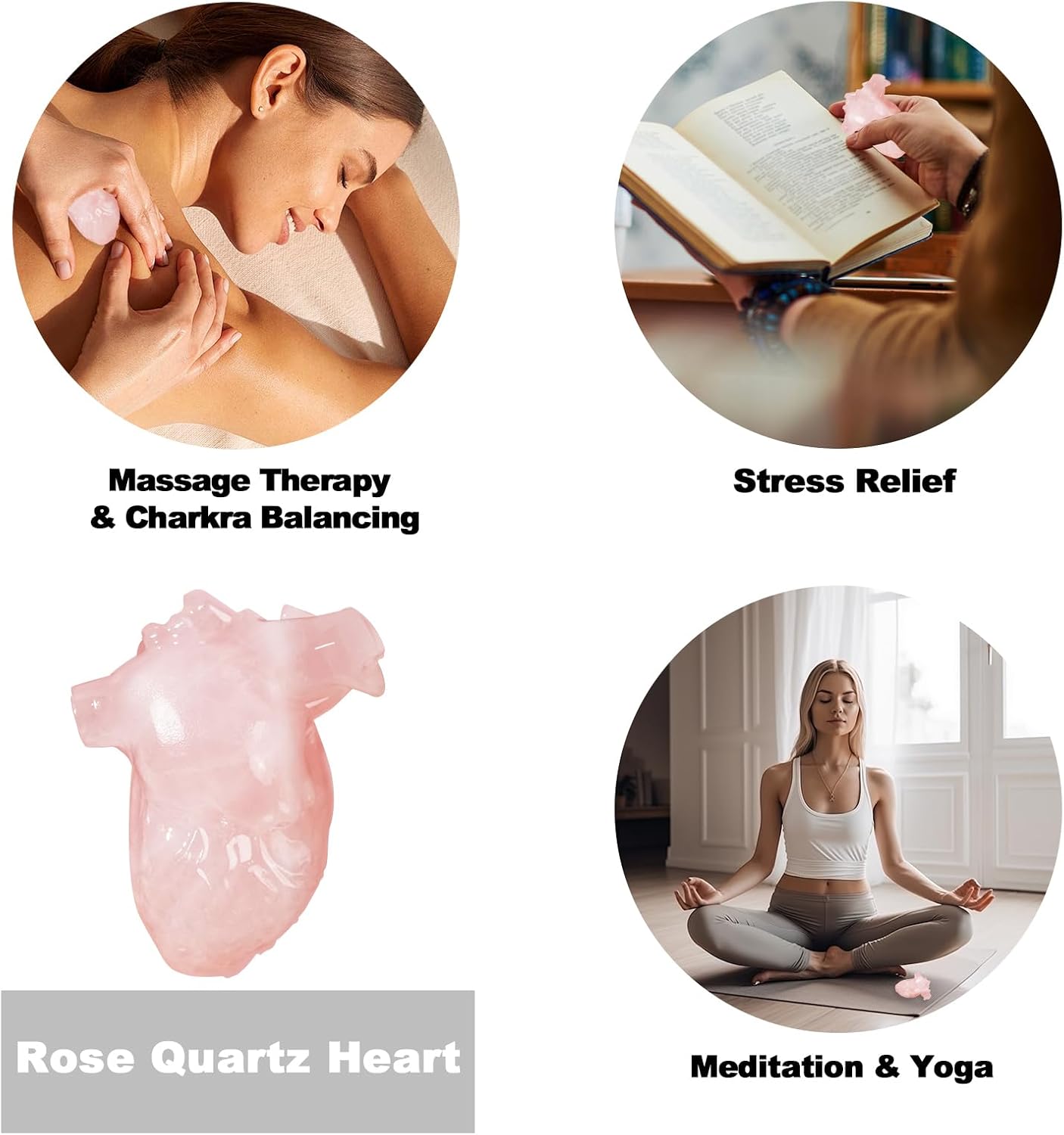 2.17" Rose Quartz Heart Healing Crystal Hand-Carved Natural Stone Figurine Sculpture for Meditation, Love, Chakra Balancing, and Home Decor, Spiritual Gift for Women and Men