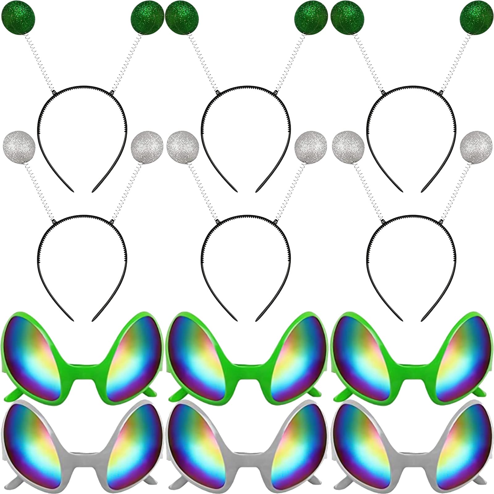 Alien Glasses and Martian Antenna Headband Rainbow Color Lens Alien Sunglasses Boppers Antenna Headband Set