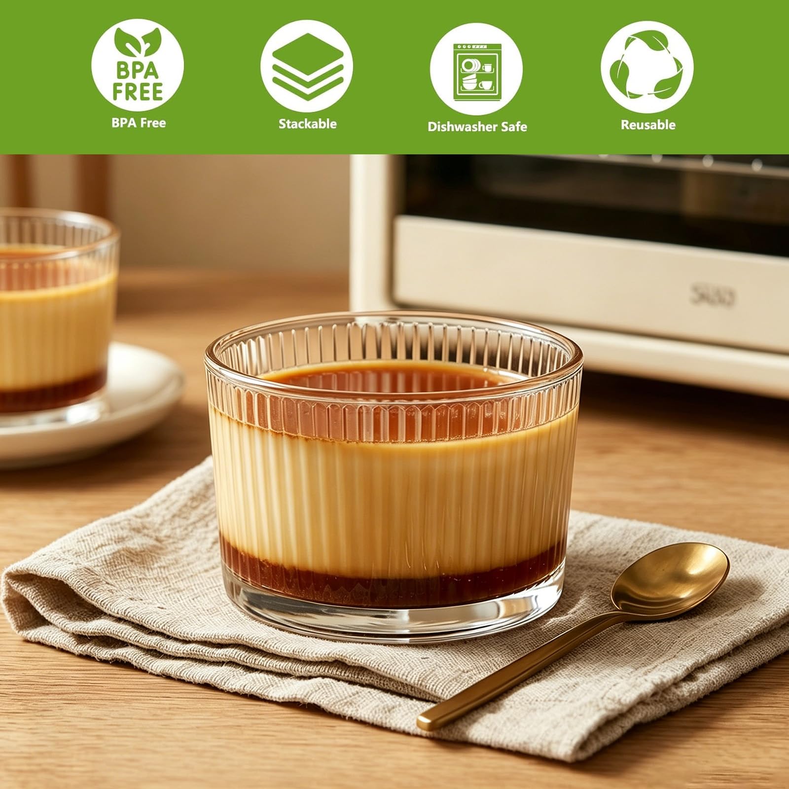 Set di 8 bicchieri da dessert in vetro, da 200 ml, in vetro, trasparenti, lavabili in lavastoviglie, impilabili, per tiramisù, budino