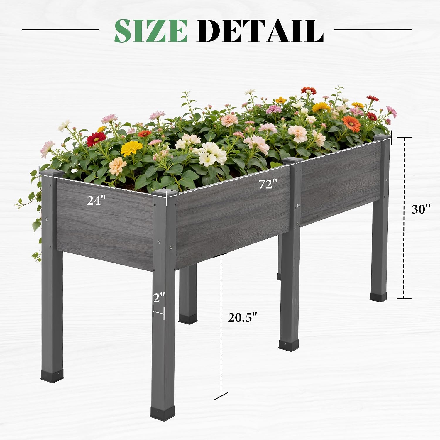 AMERLIFE Raised Garden Bed, 72x24x30 Inches Elevated Wood Planter Box with Bed Liner, Legs, Divider, Drainage Holes, Stand for Backyard, Patio, 350 Lb Capacity - Grey