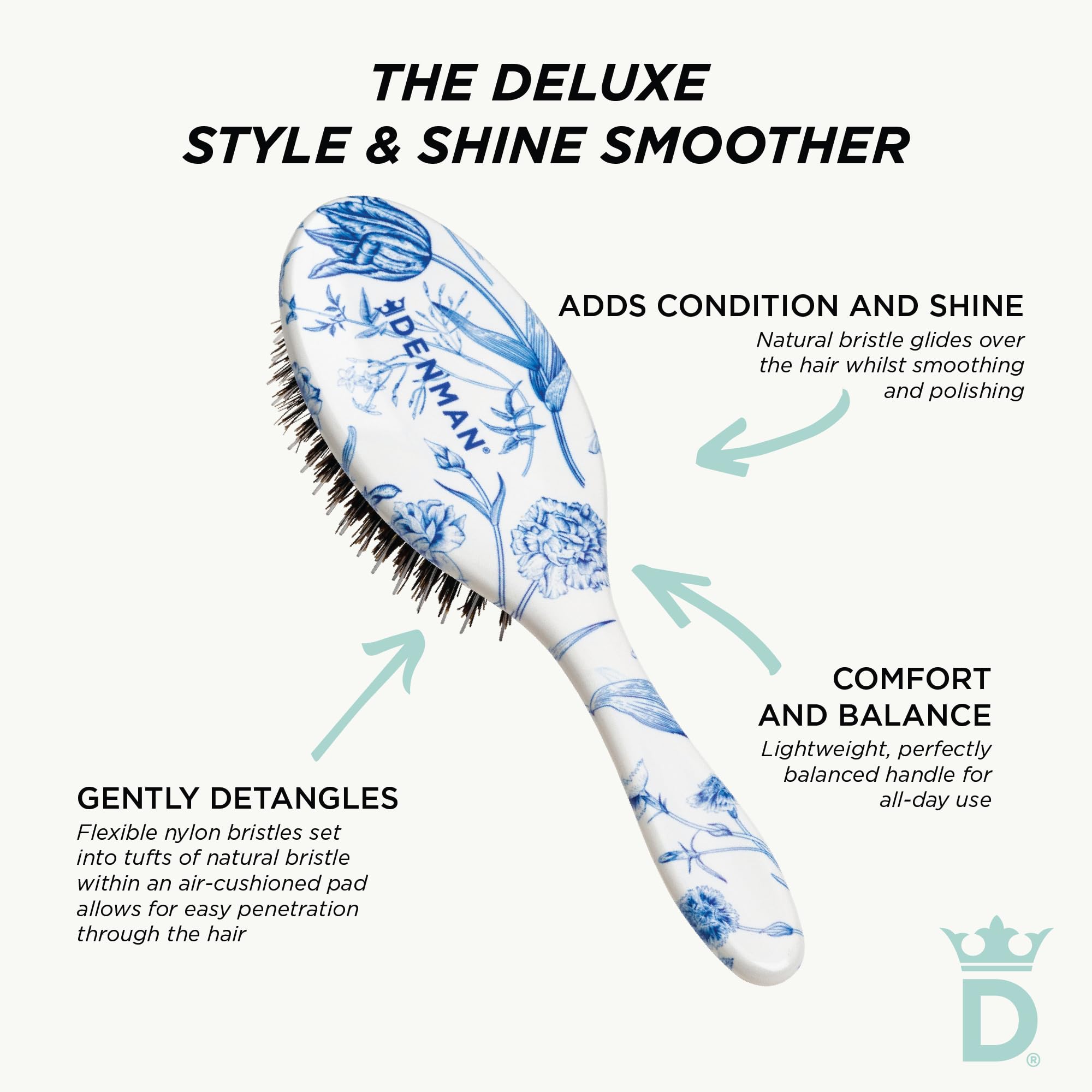 Denman Boar Bristle Hair Brush – Smoothing & Shine Enhancing for Slick Back Styles, Curl Defining & Detangling. Szczotka do włosów z naturalnymi włosami do wszystkich rodzajów włosów dla kobiet i