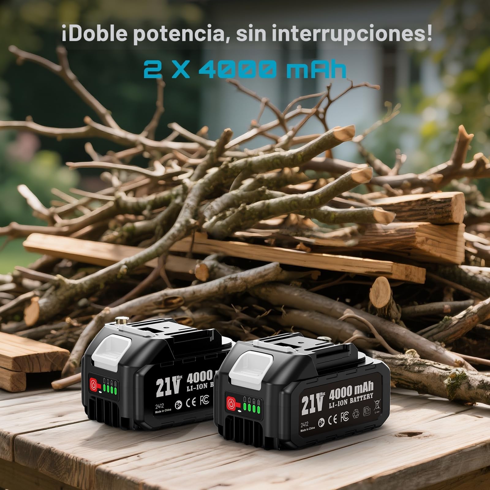 SEESII Sierra Sable, Sierra Alternativa de 2 Baterías 21V 4.0Ah, motor sin escobillas 3300 RPM, 8 cuchillas Para madera, metal, PVC, Obra y Jardín