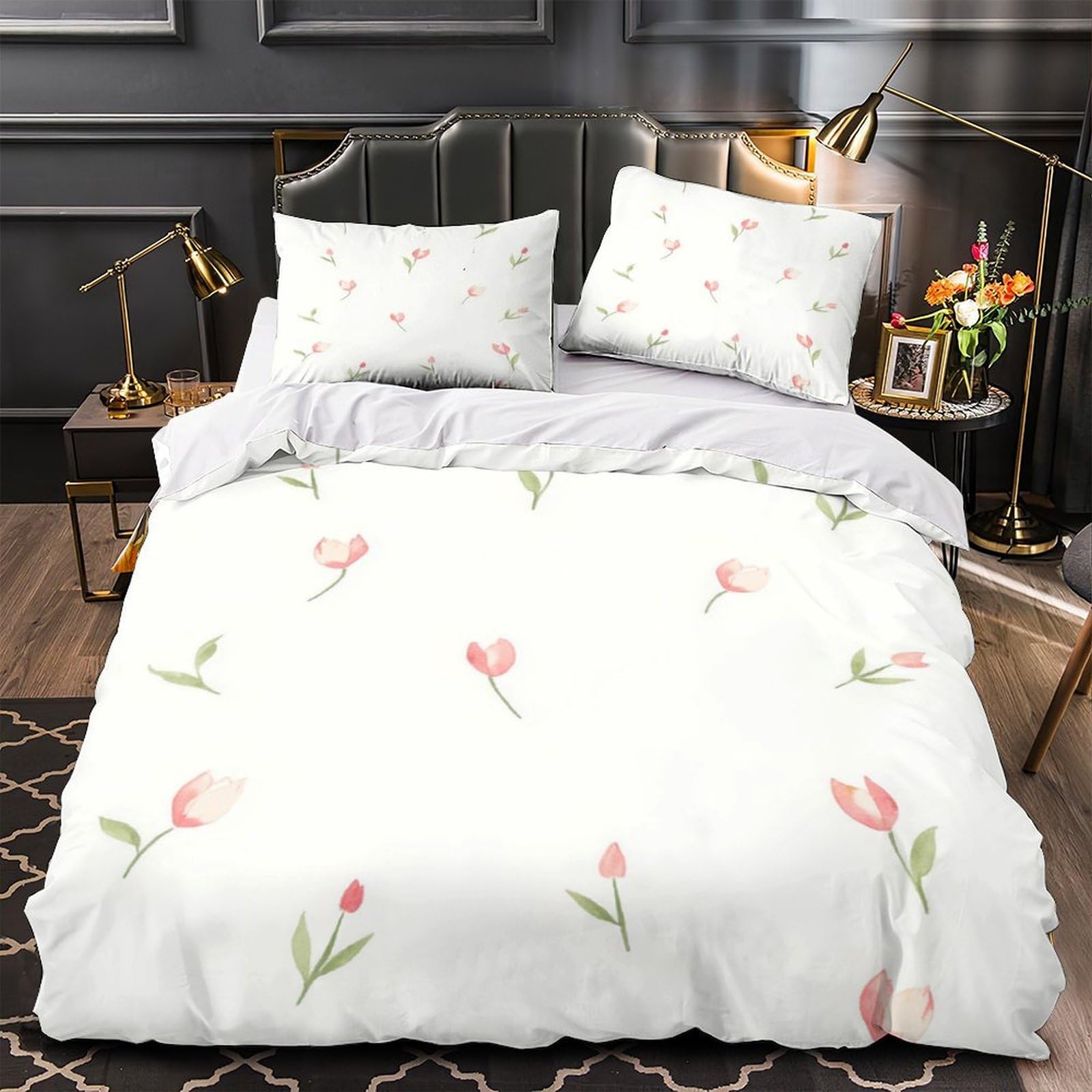 Housse de couette tulipe en microfibre 135x200 cm avec taie d'oreiller