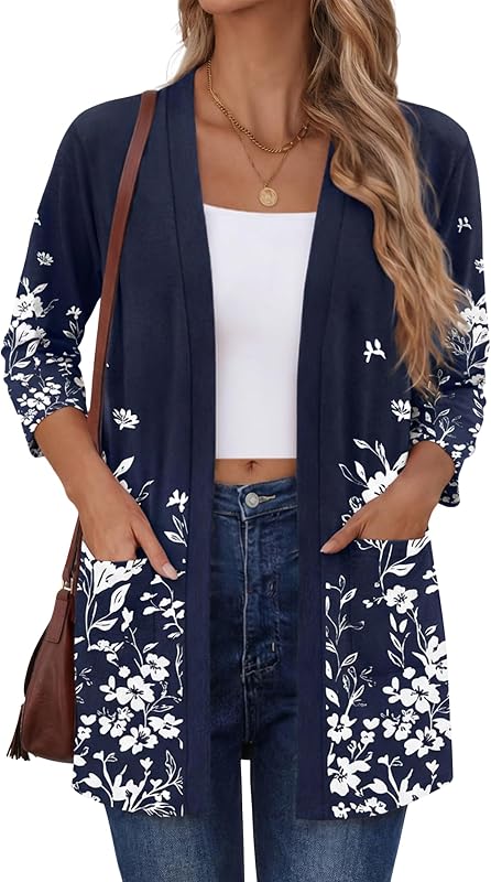 Women's 3/4 Sleeve Lightweight Cardigan Casual Open Front Cardigans