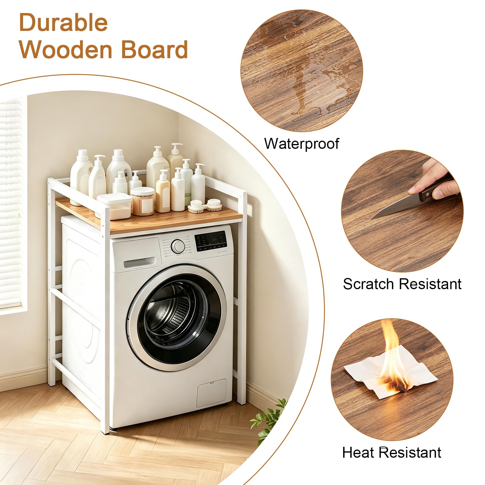 Meuble Machine à Laver, Étagère pour Machine à Laver et Seche Linge, 3 Réglable en Hauteur, Etagere Machine a Laver, Charge de 350 kg, pour Buanderie, Salle de Bain, Balcon(Blanc)