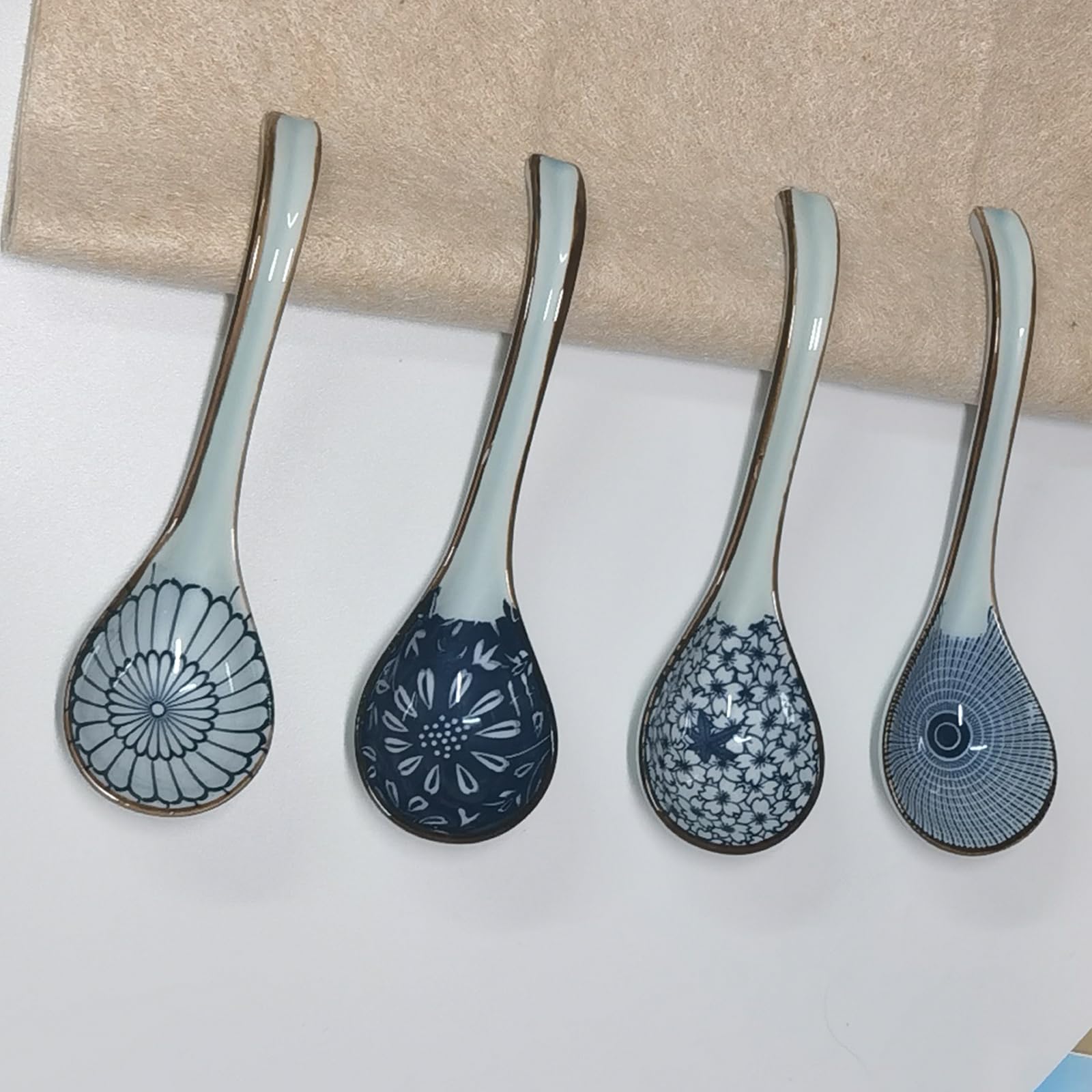 Lot De 4 Cuillères à Soupe En Céramique Litinliv - Porcelaine Blanche Et Bleue - 16cm - Pour Ramen, Pho