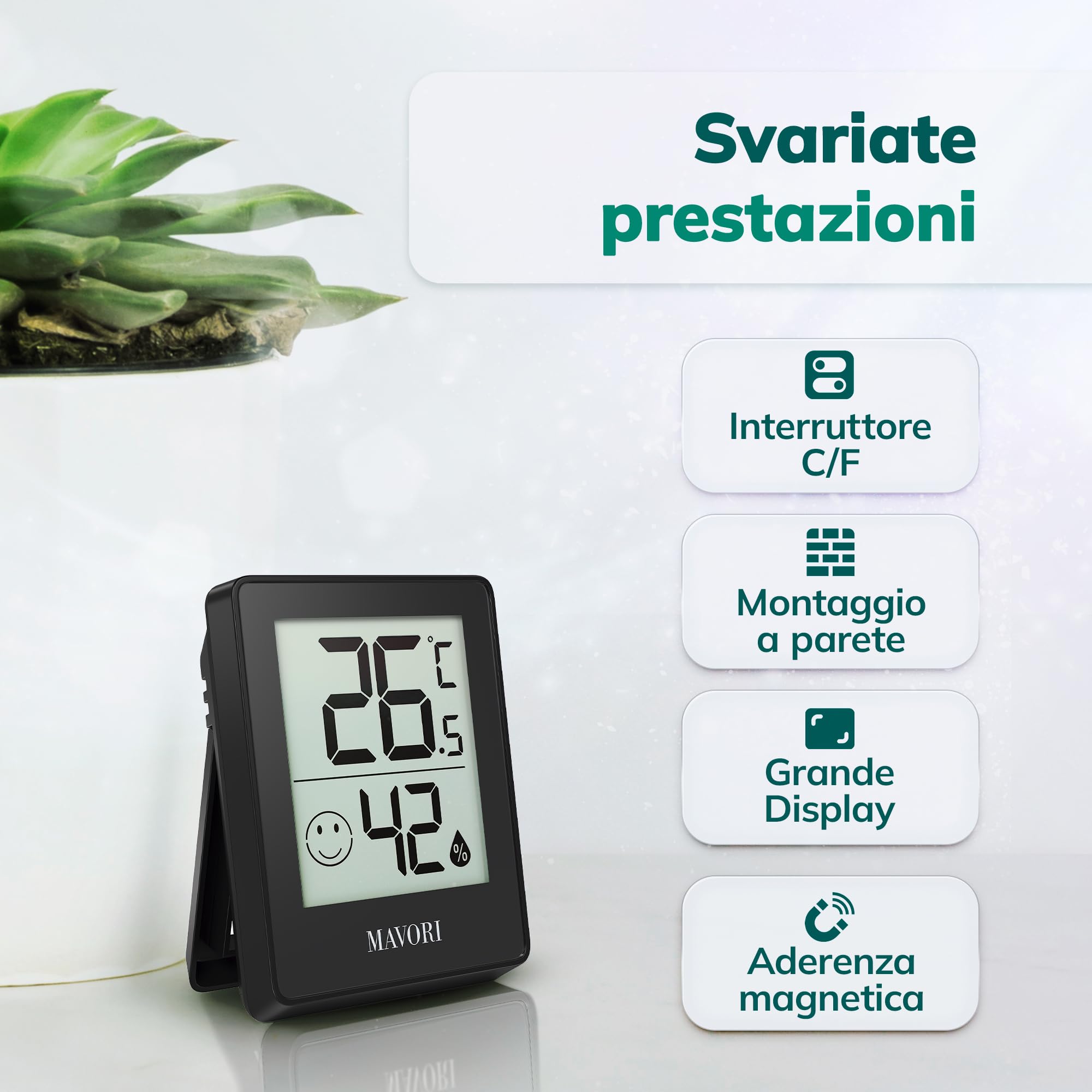 Termoigrometro Analogico Mavori In Acciaio - Misuratore Umidità E Temperatura Interno Ø12,5cm Senza Batterie - Foto 11