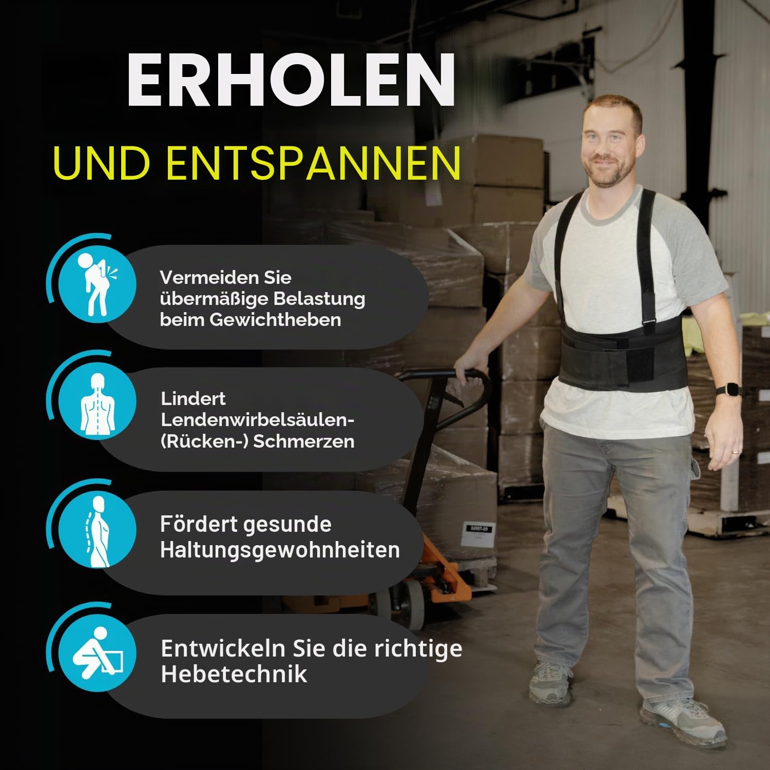 Industrial Work Back Brace with Straps for Movers, Warehouse & Construction-XL by BraceAbility