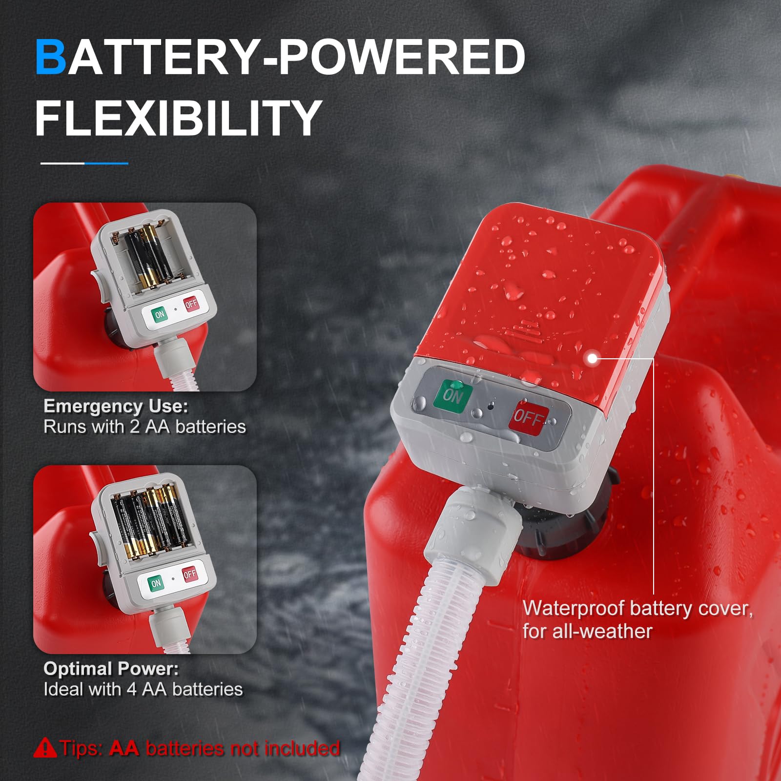 Pompe de transfert de carburant avec capteur d'arrêt automatique, pompe de transfert de tuyau de 129,5 cm, alimentée par batterie avec 4 adaptateurs de réservoir, pompe à liquide portable avec