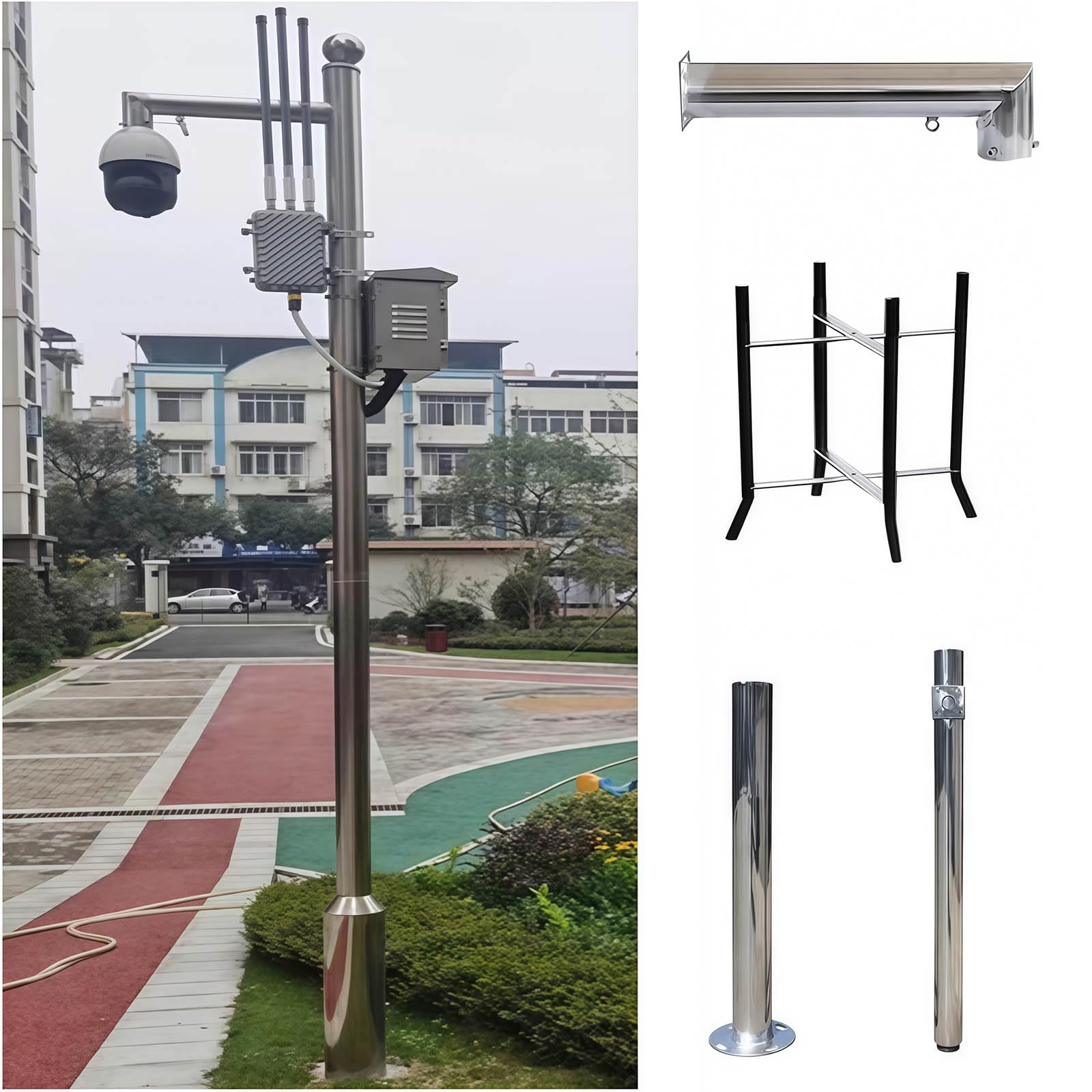Poste de cámara de seguridad para exteriores, soporte universal para cámara de vigilancia, poste comercial para zona residencial/granja