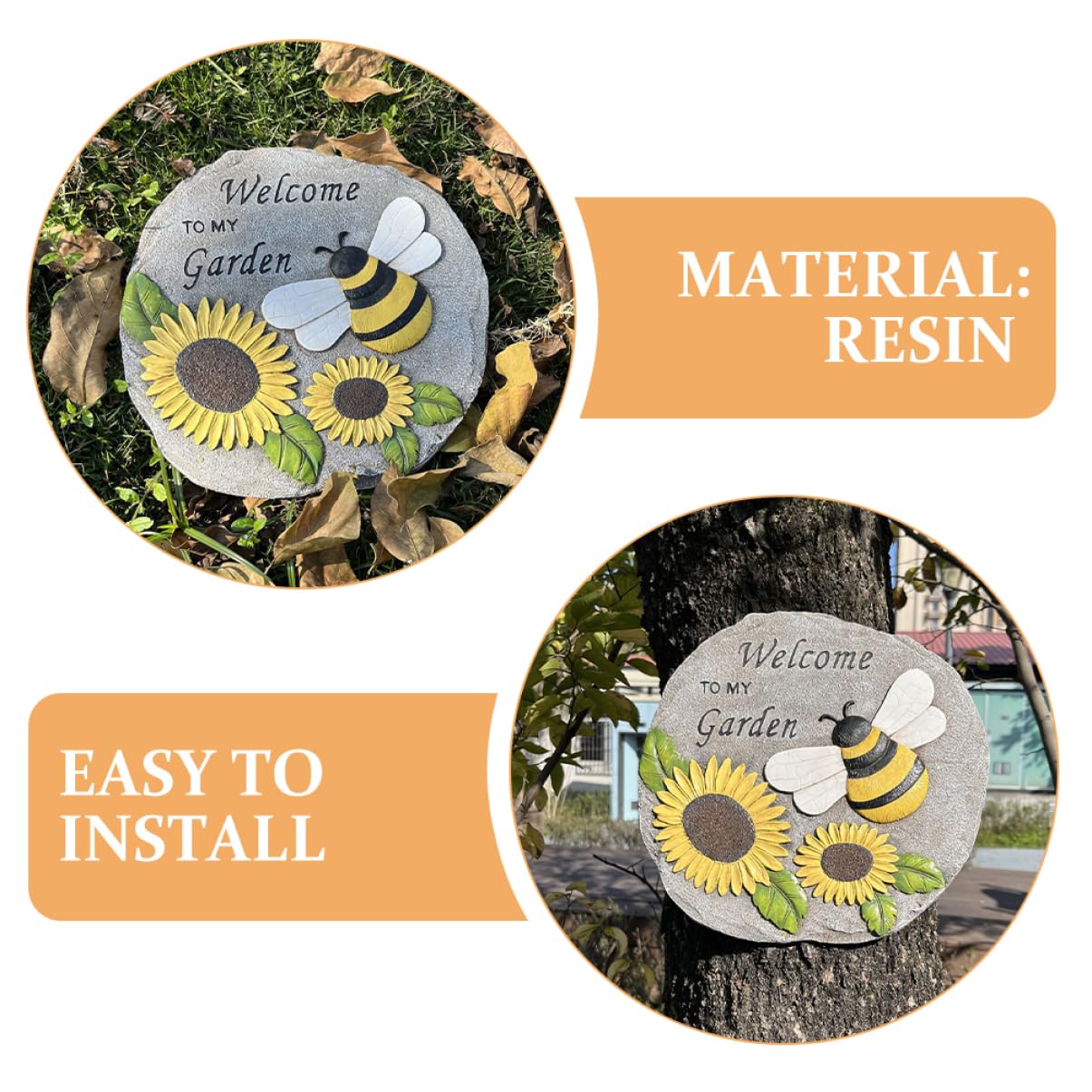 GANAZONO Outdoor Decorative Resin Stepping Stone Charming Bee and Sunflower Design for Garden Pathway Patio Decoration Resin Craft for Villa and Courtyard Embellishment