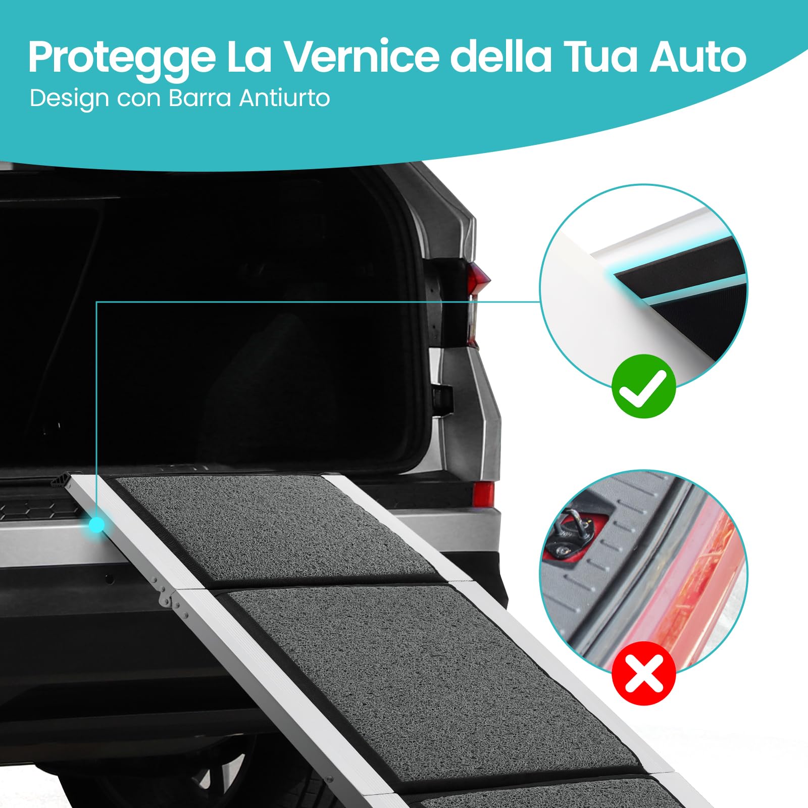DAISTERN da BSWAY Rampa Auto per Cani Pieghevole 170cm x 44cm, Scaletta Pedana Auto Cane con Superficie Antiscivolo, Telaio Metallo Alluminio, Ideale per Auto SUV Camion Letto, Portata Massima 129KG