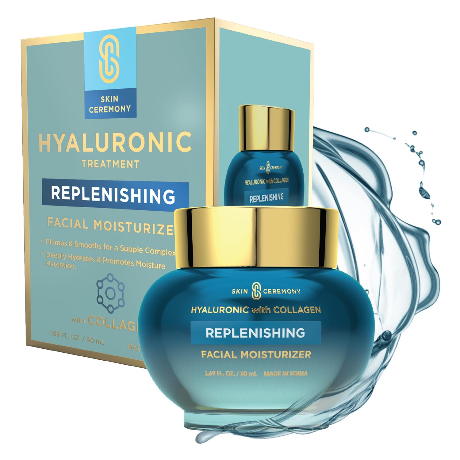 Skin Ceremony Hyaluronic Acid Moisturizer with Collagen - Hydrating & Anti-Aging, Smooths Fine Lines & Wrinkles - Dermatologist Tested, Clean Beauty,