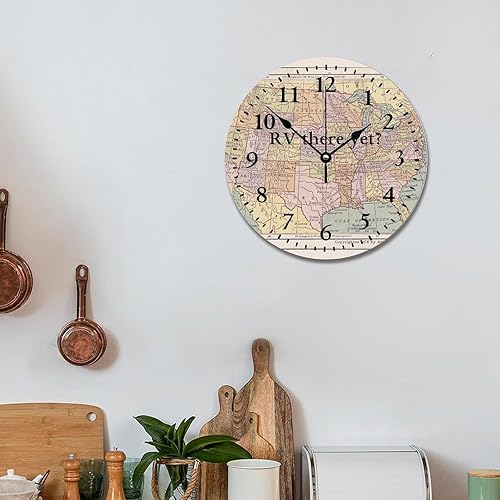 Miniatura 3 de Rv There Yet - Reloj de pared grande de madera de 10 pulgadas, funciona con pilas, sin tictac, para sala de estar, cocina, dormitorio