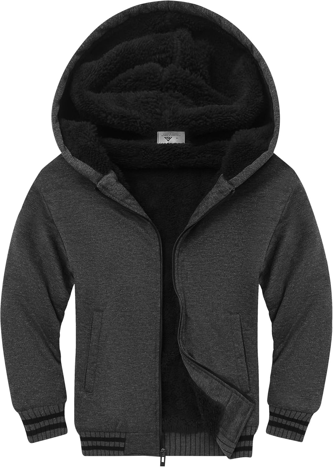 SWISSWELL Unisex Boys Girls Fleece Hoodie Sherpa Lined Jacket Zip Up Hooded Sweatshirt Winter Outerwear for Kids
