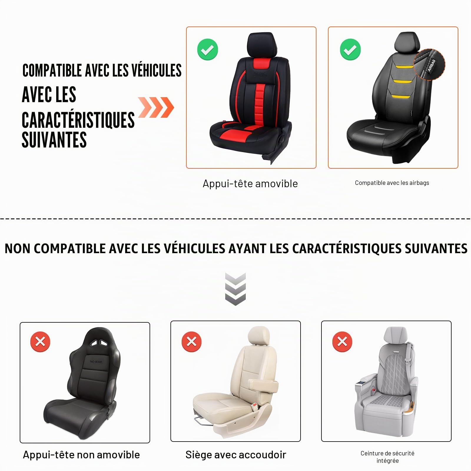 VEVOR Housses de siège de voiture universelles pour sièges avant, 2 pcs, housse de siège en simili-cuir, conception entièrement fermée, appuie-tête détachable, airbag, pour voitures SUV camions, beige