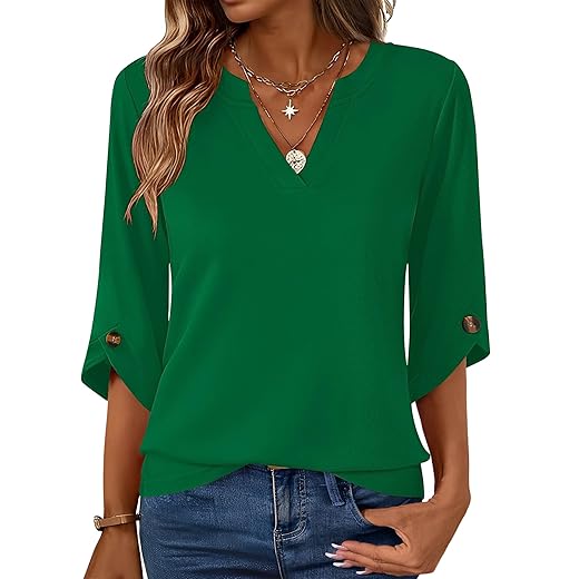 Trendy Women's 3/4 Sleeve V-Neck Tunic