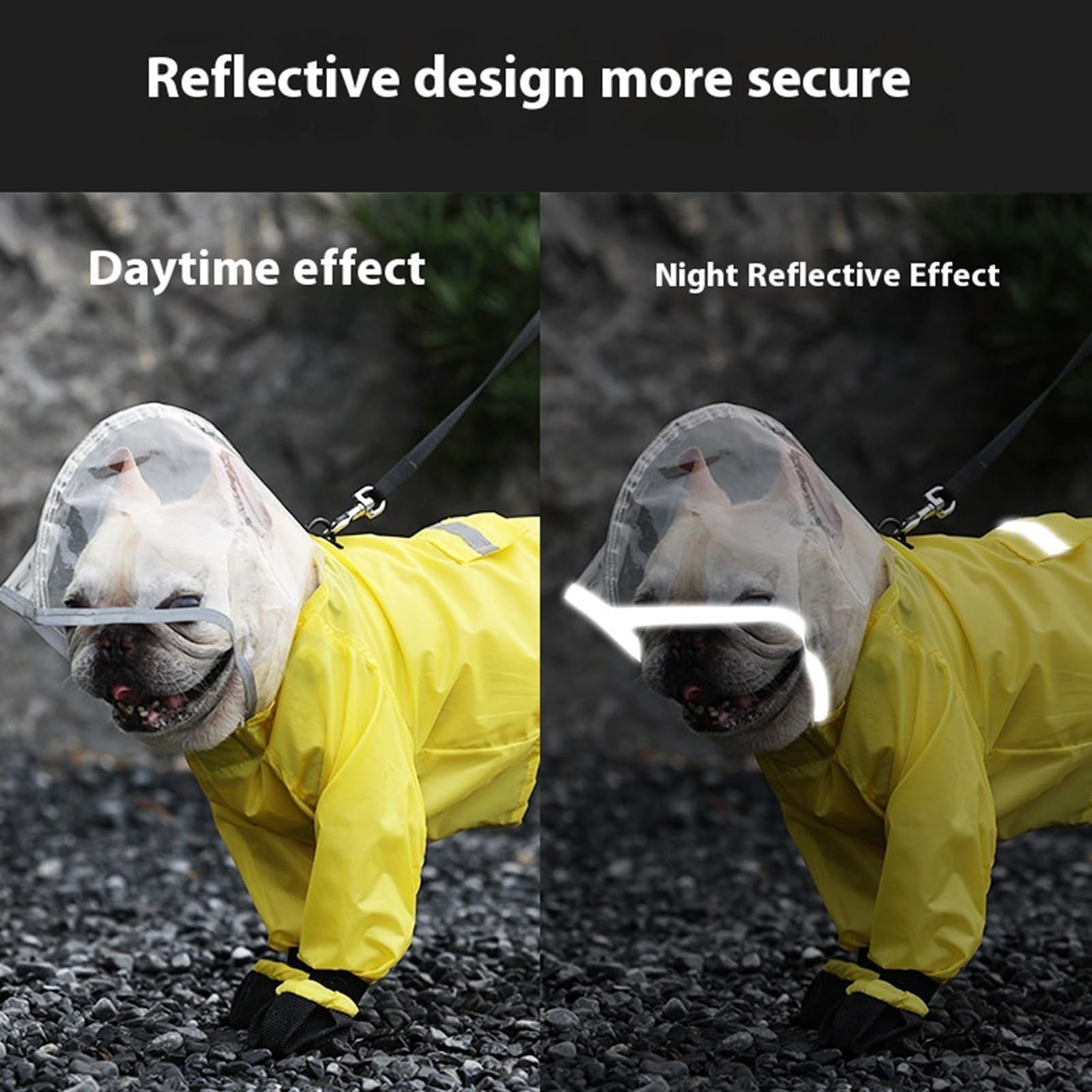 Regenmantel für Hunde, wasserdicht, reflektierend, für mittelgroße und große Hunde, winddichtes Design mit transparenter Kapuze